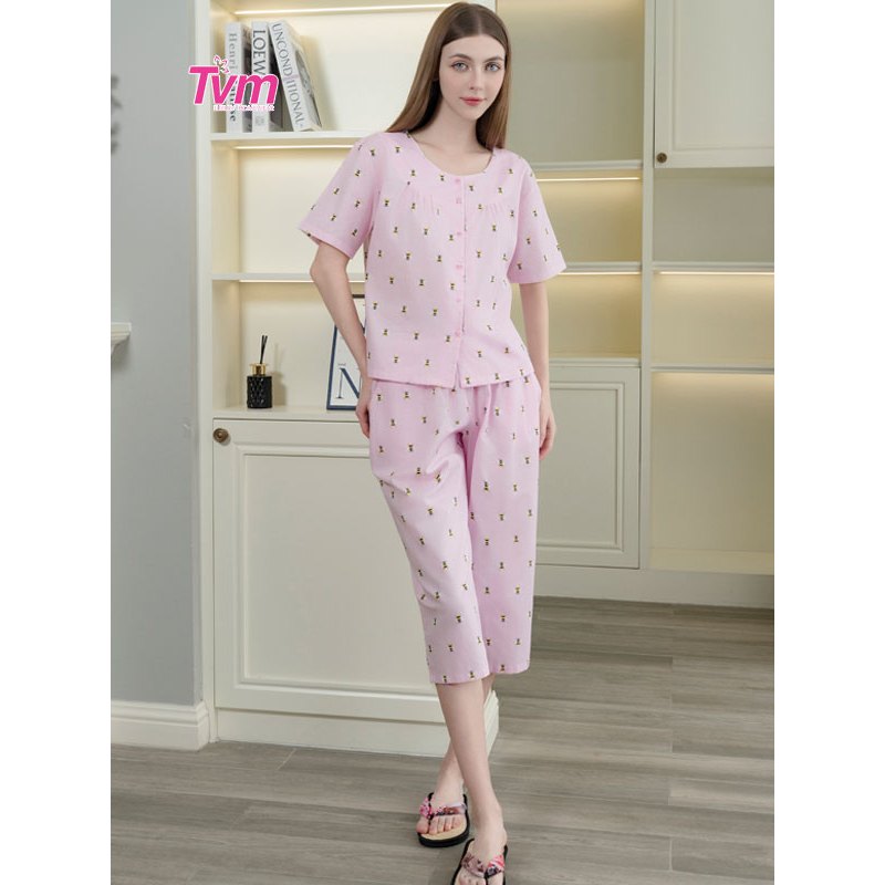 Bộ lửng nữ ngắn tay B737 Tvm Luxury Homewear, chất liệu kate cotton