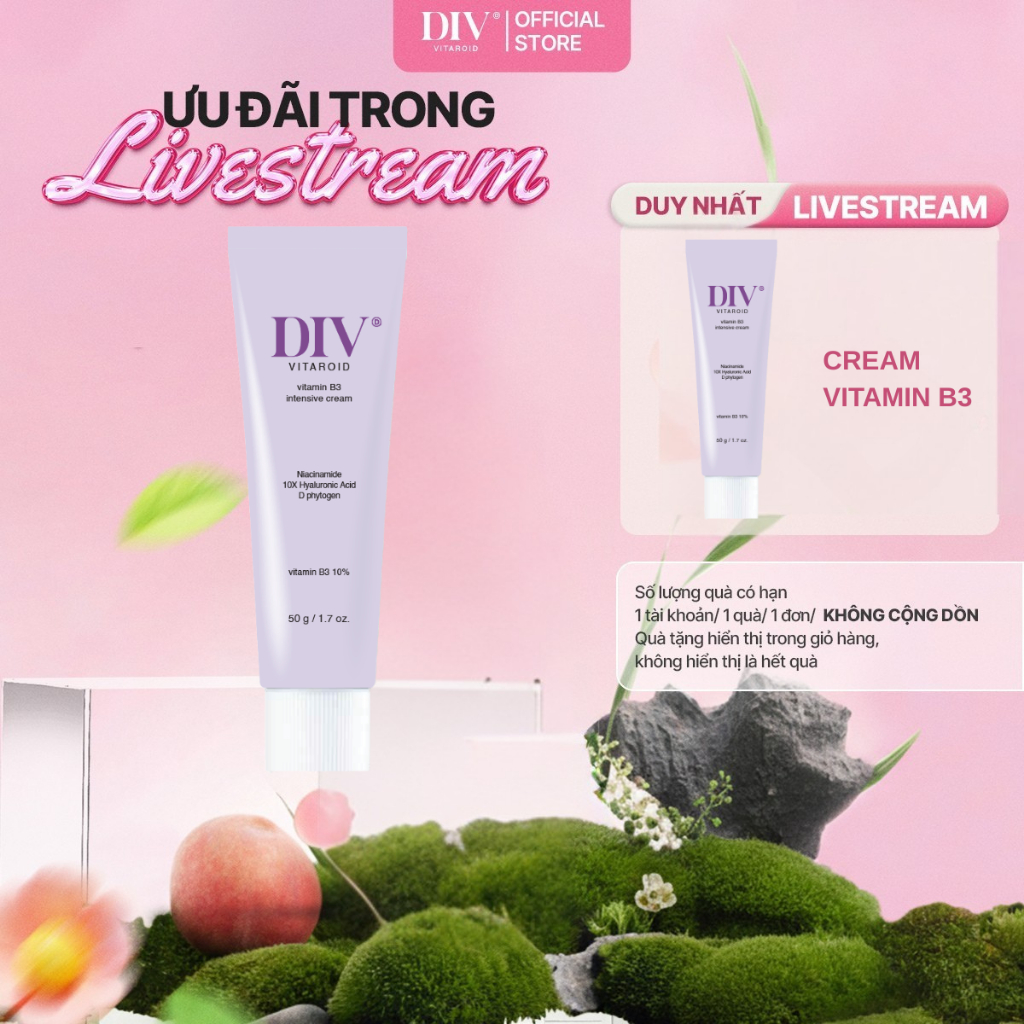 [KOL] Kem Dưỡng Sáng DIV Vitamin B3 Hỗ Trợ Cấp Ẩm Sáng Bóng Làm Đều Màu Da Với 10% Niacinamide 50gra