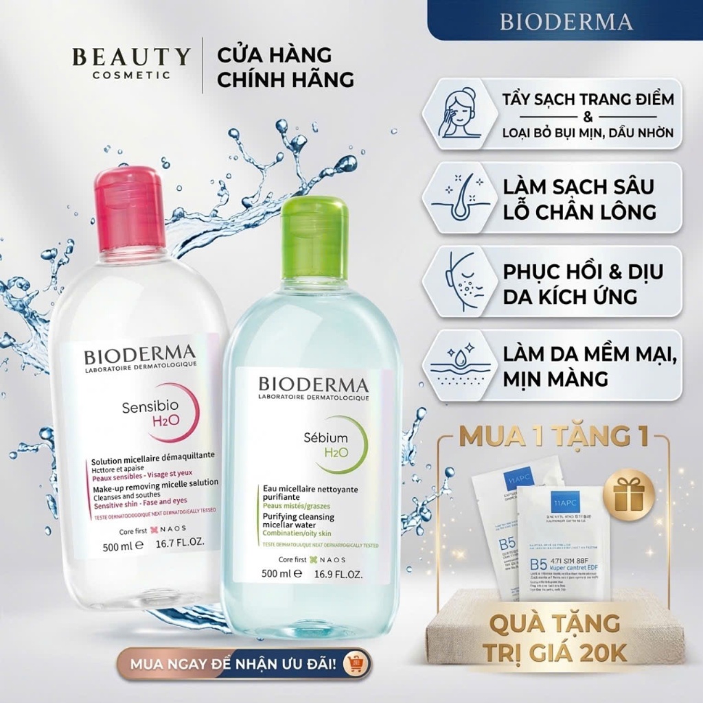 [CHÍNH HÃNG ] Nước tẩy trang Bioderma giúp làm sạch sâu dịu nhẹ loại bỏ bụi bẩn dầu nhờn dành cho mọi loại da 500ml HOT