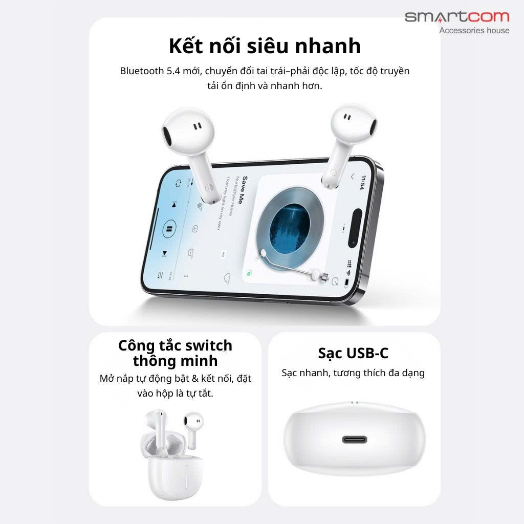 Tai nghe Bluetooth Hoco EQ33 / EQ34 plus phiên bản cải tiến nhất, tai nghe nhét tai bluetooth v5.4 pin 7 tiếng | BigBuy360 - bigbuy360.vn