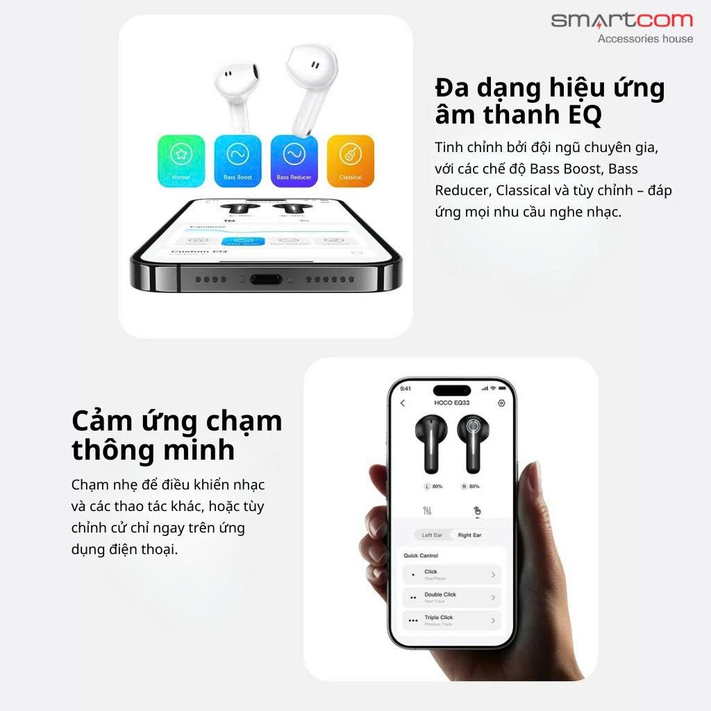 Tai nghe Bluetooth Hoco EQ33 / EQ34 plus phiên bản cải tiến nhất, tai nghe nhét tai bluetooth v5.4 pin 7 tiếng | BigBuy360 - bigbuy360.vn