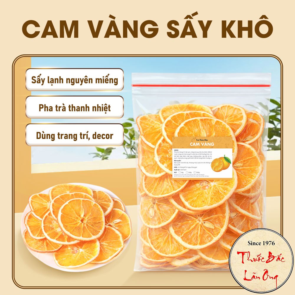 Cam sấy khô 500g, trà cam vàng sấy lạnh, thái lát, nguyên miếng, pha trà detox, decor, trang trí