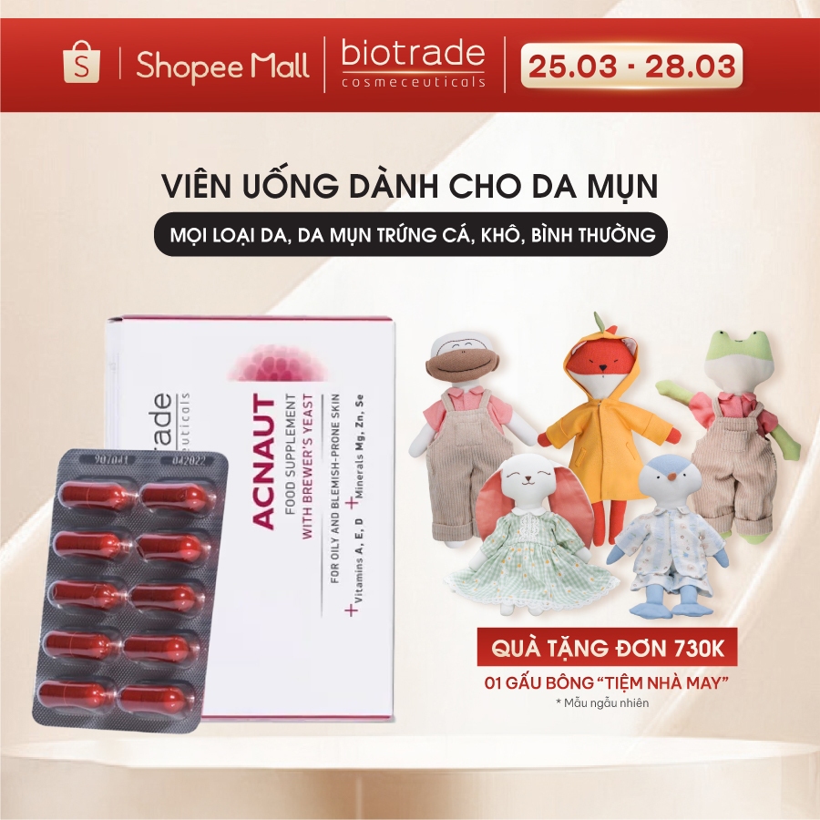 Viên uống giảm mụn Biotrade Acnaut Food Supplement mọi loại da,mụn trứng cá, khô, bình thường