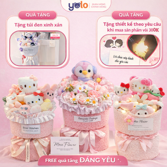 Bó hoa gấu bông siêu dễ thương.sét hoa quà tặng sinh nhật , 14/2 , 8/3 (tặng kèm túi và đèn nhấp nháy)ship hỏa tốc hn