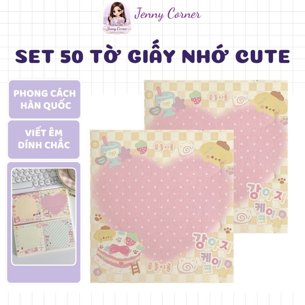 Jenny Corner Shop -Set 50 tờ giấy nhớ/Giấy ghi chú phong cách Hàn Quốc viết êm dính chắc giúp nhắc n