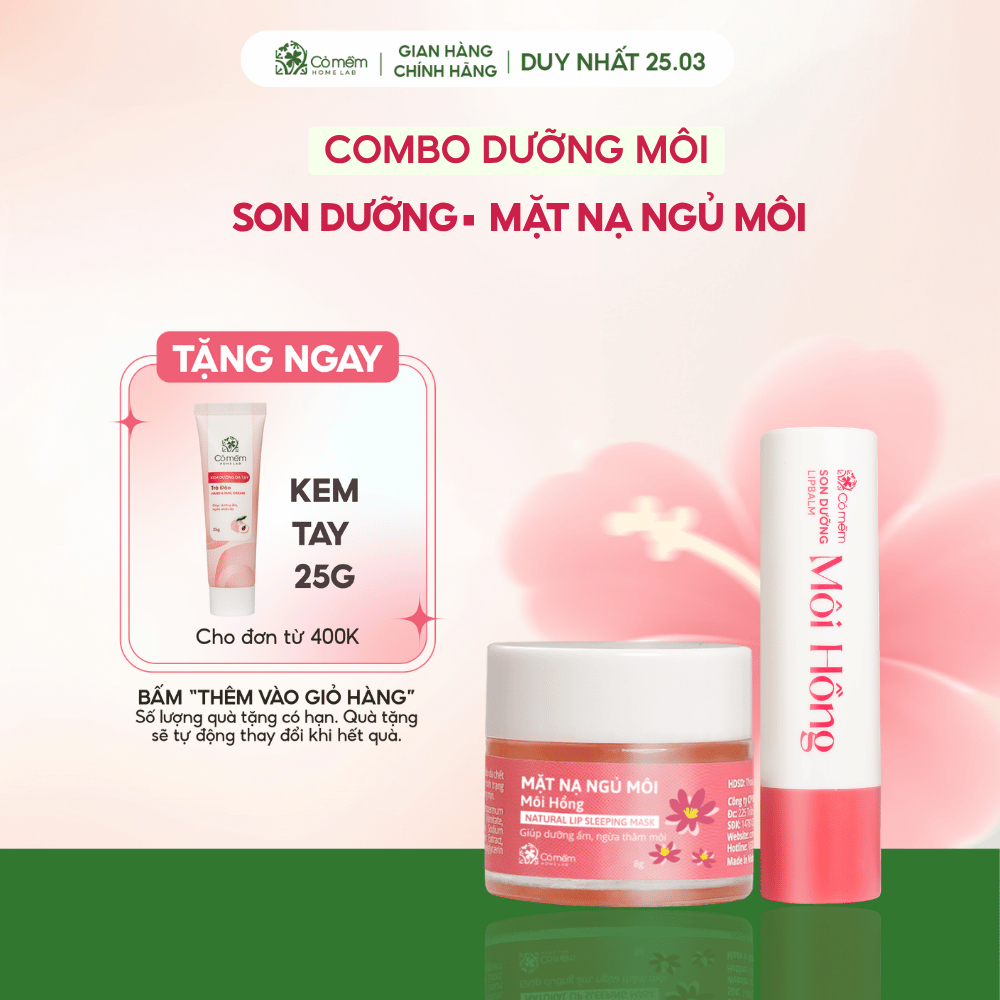 Combo Môi Hồng Gồm Son Dưỡng Hồng Môi Và Mặt Nạ Ngủ Môi Cỏ Mềm