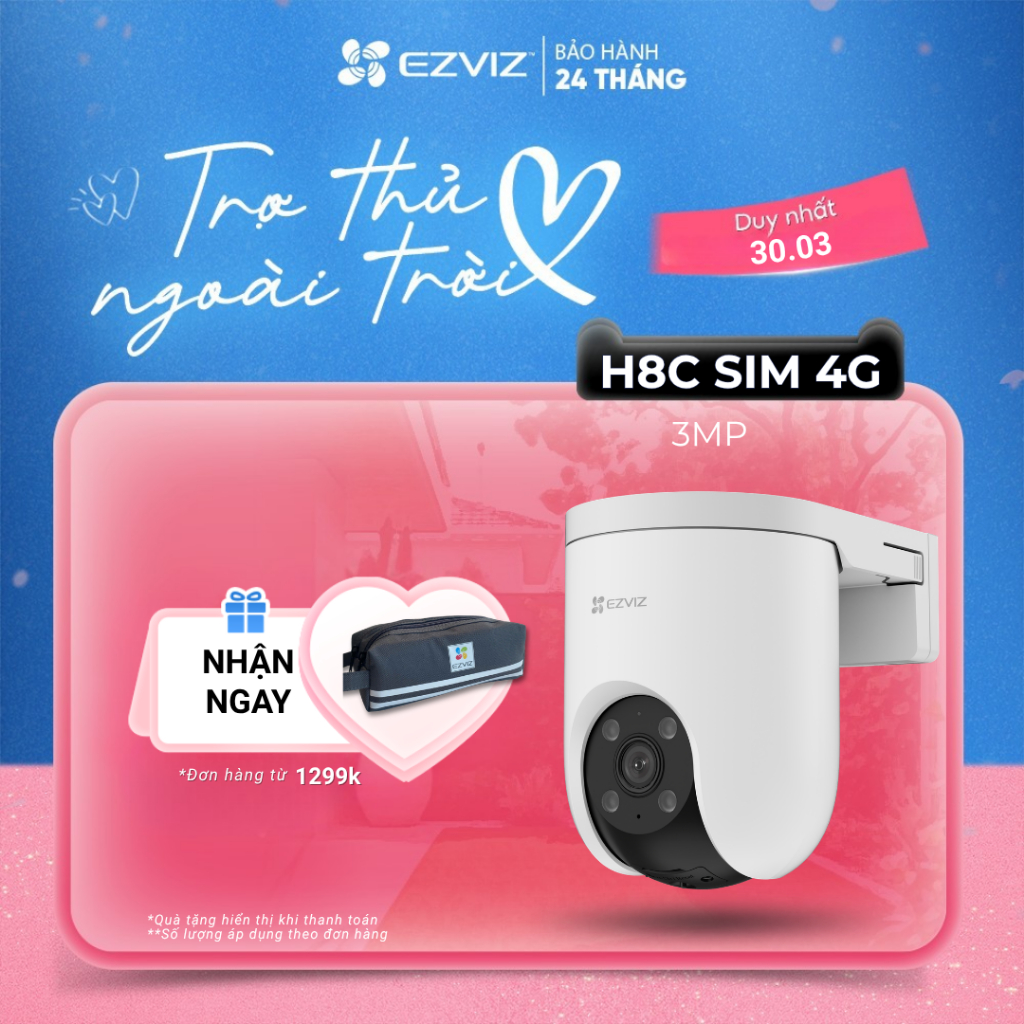 Camera EZVIZ  H8C 3MP SIM 4G Ngoài Trời, Báo Động Đàm Thoại 2 Chiều, Màu Ban Đêm, Báo động còi hú và