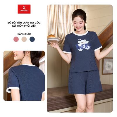 Bộ đồ mặc nhà nữ Cardina bộ đùi tay cộc cổ tròn phối viền họa tiết hoạt hình trẻ trung 6BFN05