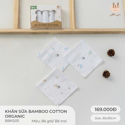 Khăn sữa bamboo cotton organic dành cho bé LIl LITTLE LOVE,30x30 siêu mềm mại  (BBKS05)