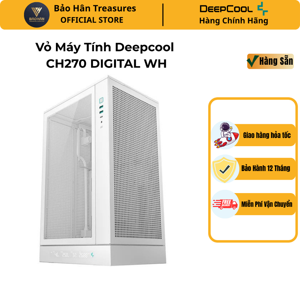 Vỏ Case Máy Tính Deepcool CH270 DIGITAL WH ( White/ Trắng) Mini Tower Micro-ATX (M-ATX) - Hàng Chính