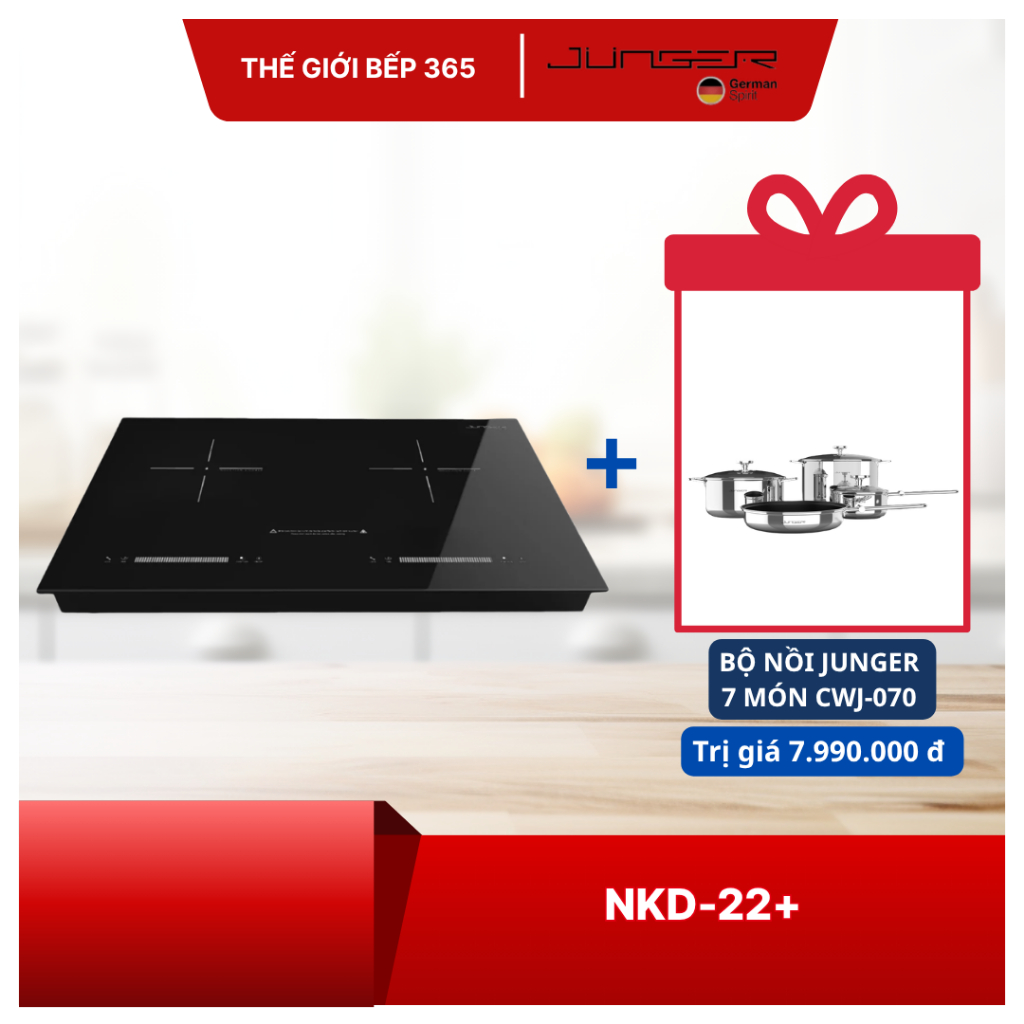 [TẶNG NỒI] Bếp từ đôi Junger NKD-22+ - Công suất lớn, Tặng Bộ nồi inox 7 chi tiết Junger CWJ_070