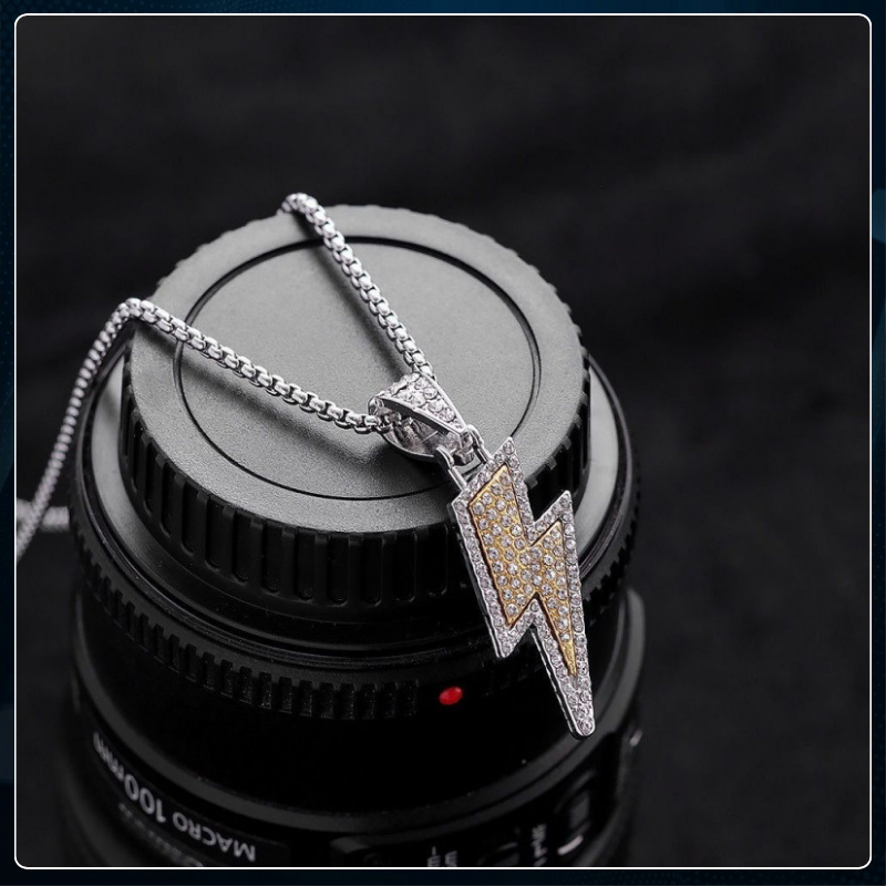 Vòng cổ nam nữ unisex dây chuyền Punstore màu bạc Titan đẹp phụ kiện thời trang - Vòng Cổ Tia chớp