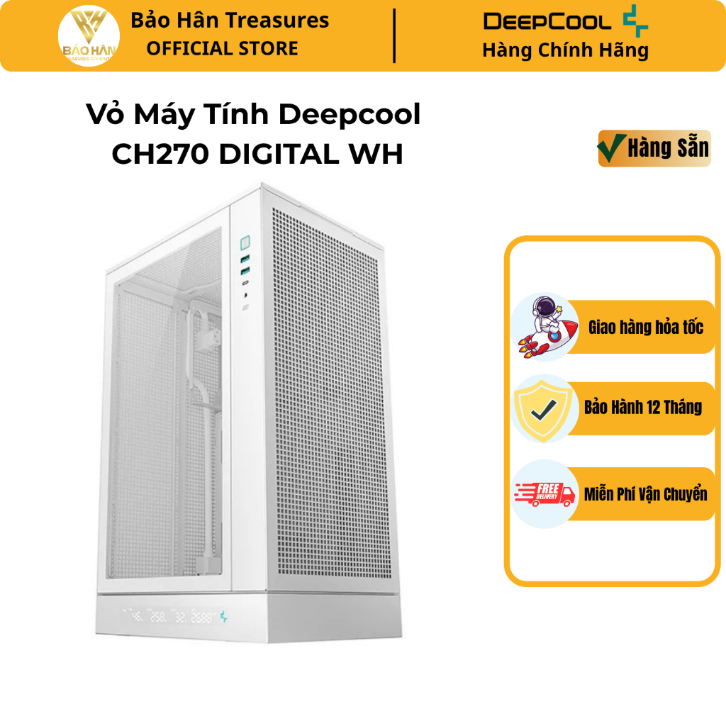 Vỏ Case Máy Tính Deepcool CH270 DIGITAL WH ( White/ Trắng) Mini Tower/ Micro-ATX - Hàng Chính Hãng
