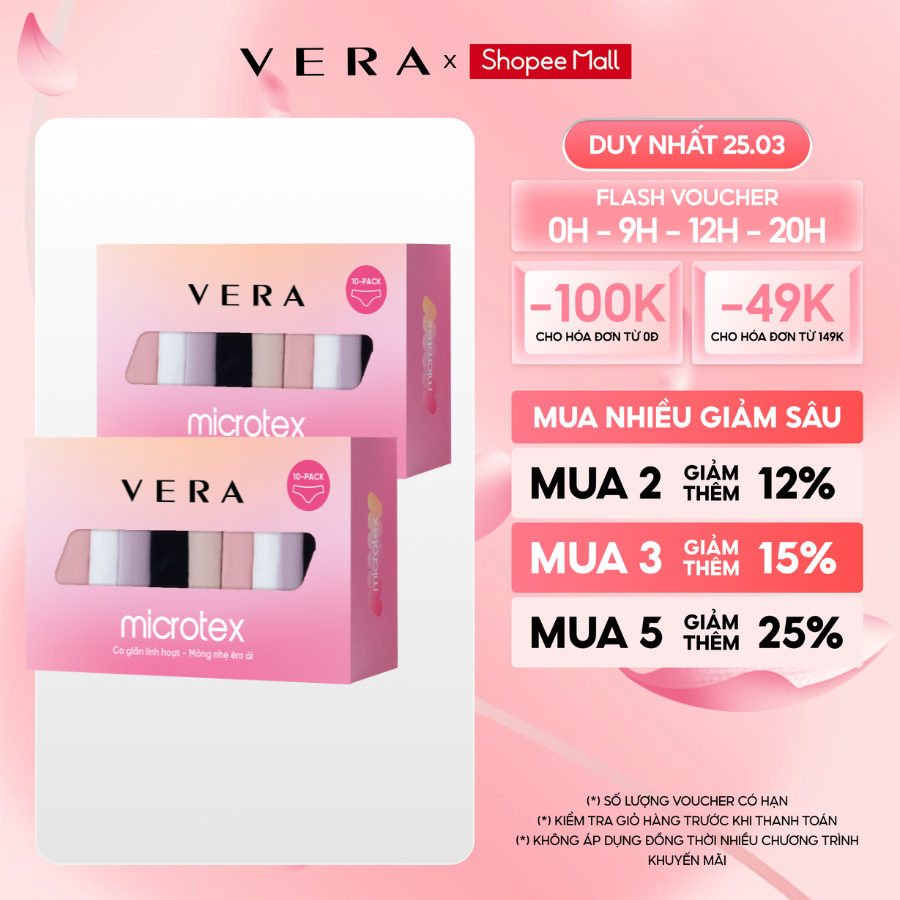 Hộp 10 chiếc quần lót nữ mát mịn, co giãn thoải mái, kháng khuẩn VERA 6323 [Giao màu ngẫu nhiên]