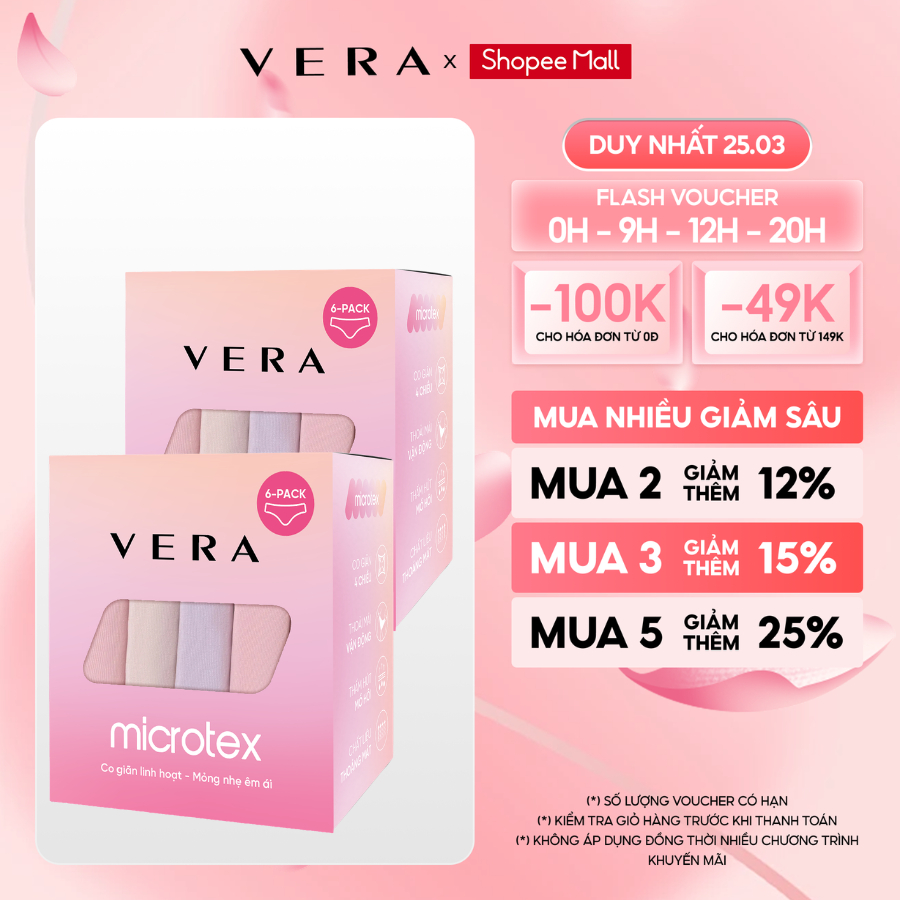 Combo 06 quần lót nữ mát mịn, co giãn thoải mái, kháng khuẩn VERA 6323 [Giao màu ngẫu nhiên]