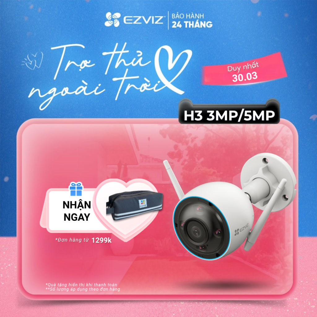 Camera WIFI EZVIZ H3 2K(3MP) & 3K(5MP), Ghi Hình Màu Ban Đêm, Đàm Thoại, Chống Nước 67