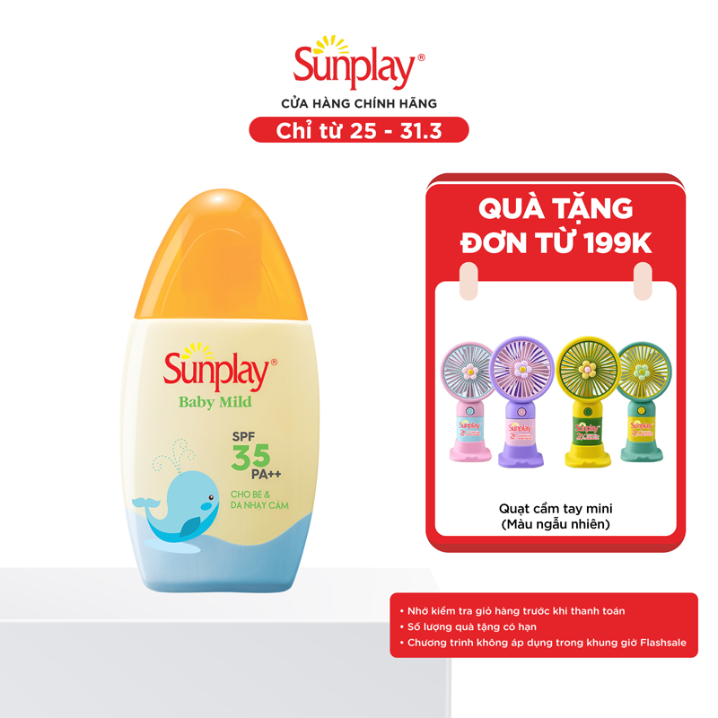 Kem chống nắng Sunplay cho bé từ 6 tháng tuổi và da nhạy cảm, dạng sữa Sunplay Baby Mild SPF 35, PA++ 30g