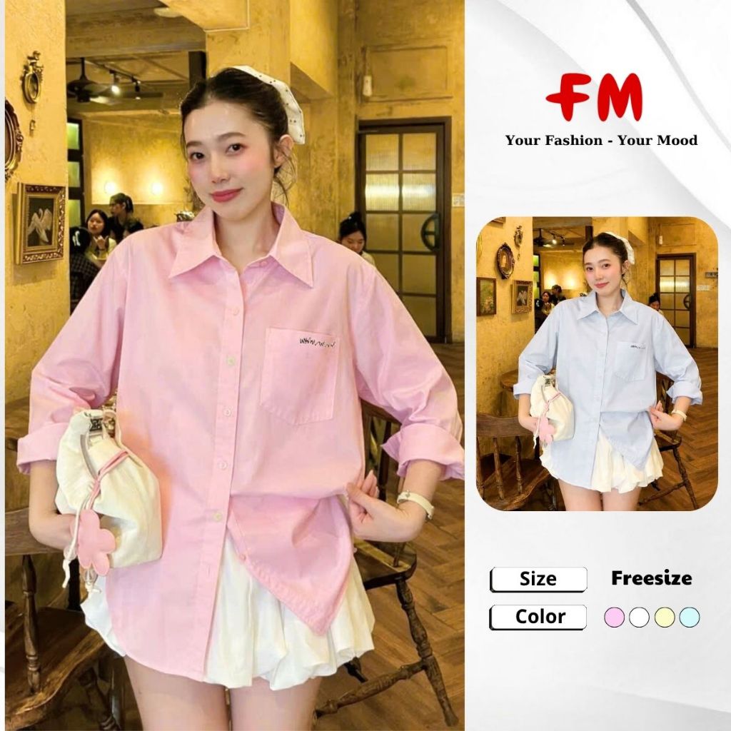 Áo Sơ Mi Tay Dài Nữ FMSTYLE SHOP – Form Rộng 1 Túi Thêu Chữ Thanh Lịch Dễ Phối 26030485