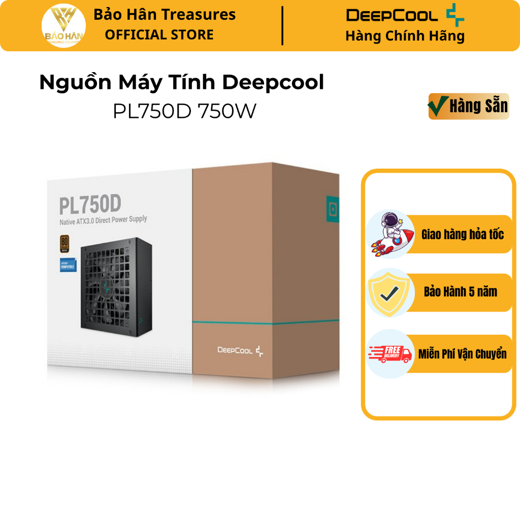 Nguồn máy tính Deepcool PL750D 750W 80 Plus Bronze ATX 3.0 Non Modular - Hàng Chính Hãng