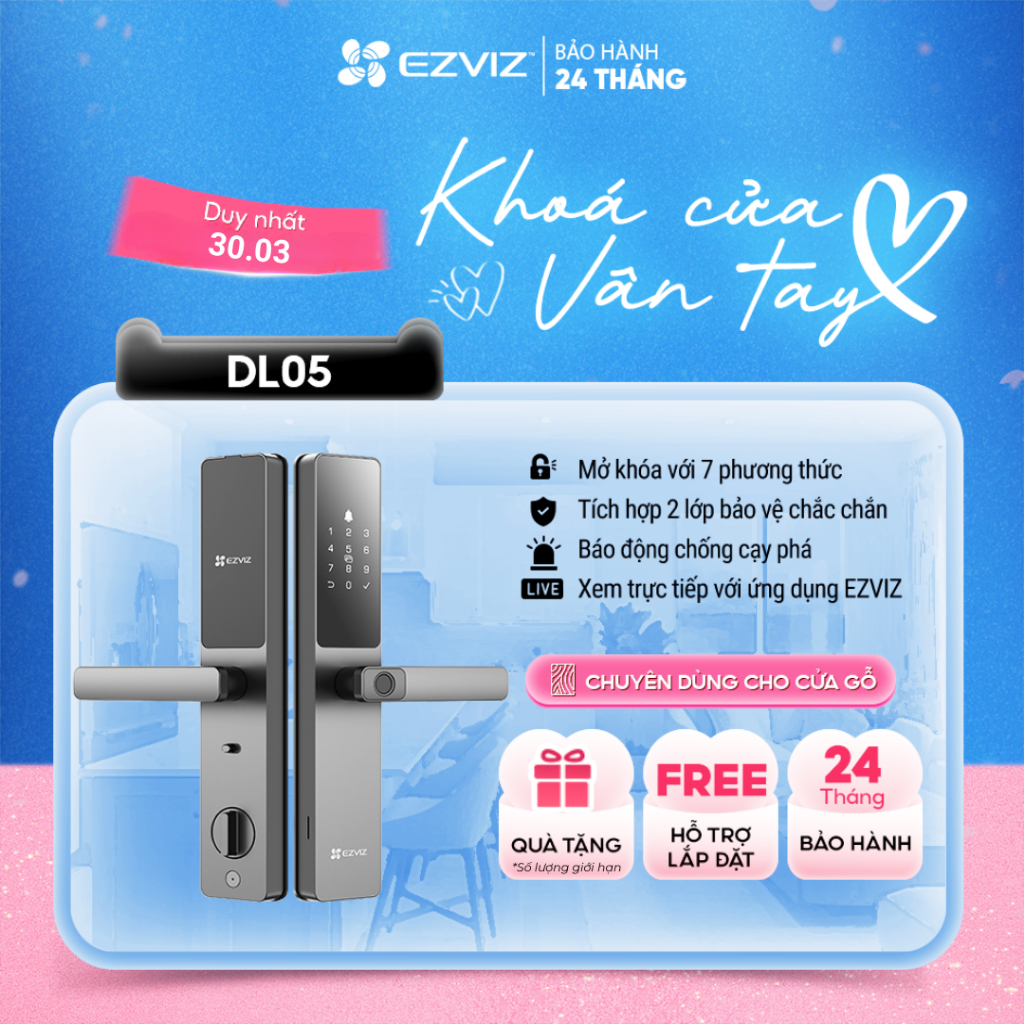 Khóa cửa vân tay thông minh EZVIZ DL05 - Hỗ trợ lắp đặt sau Tết
