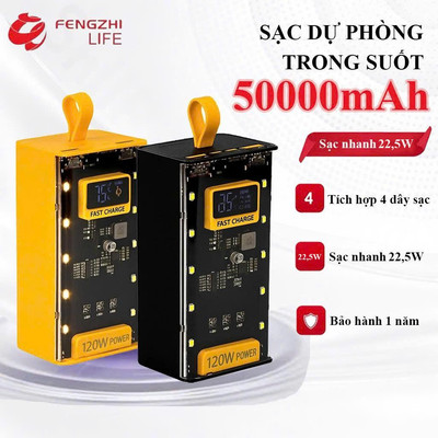 Sạc dự phòng 50000mAh Sạc nhanh 22.5W tích hợp dây sạc tiện lợi bảo hành 12 tháng