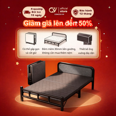 CONOCO Giường Gấp Đơn Khung Sắt Bảo Vệ Eo, Giường Ngủ Gập Gọn Không Cần Cài Đặt, Phù Hợp Căn Hộ Nhỏ