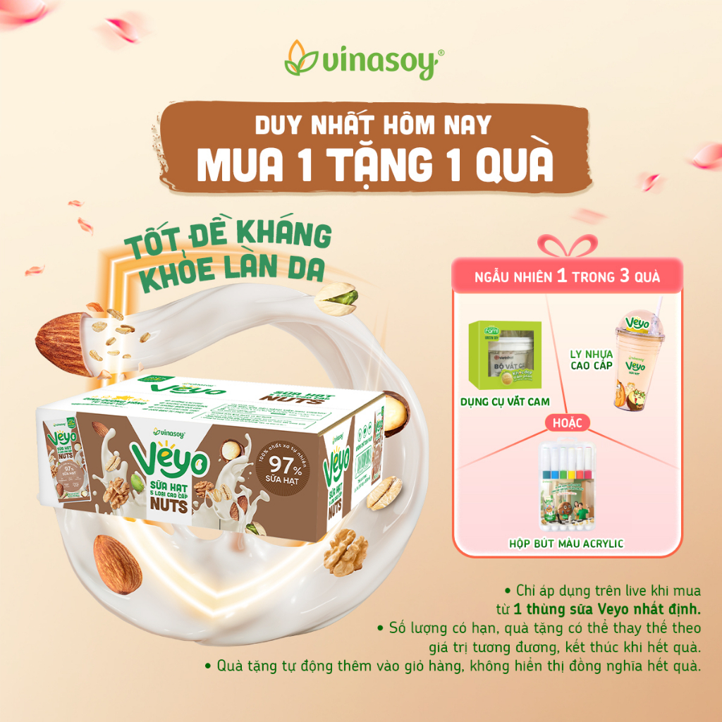 Thùng Sữa hạt 5 loại cao cấp Veyo Nuts (30 Hộp x 180ml)