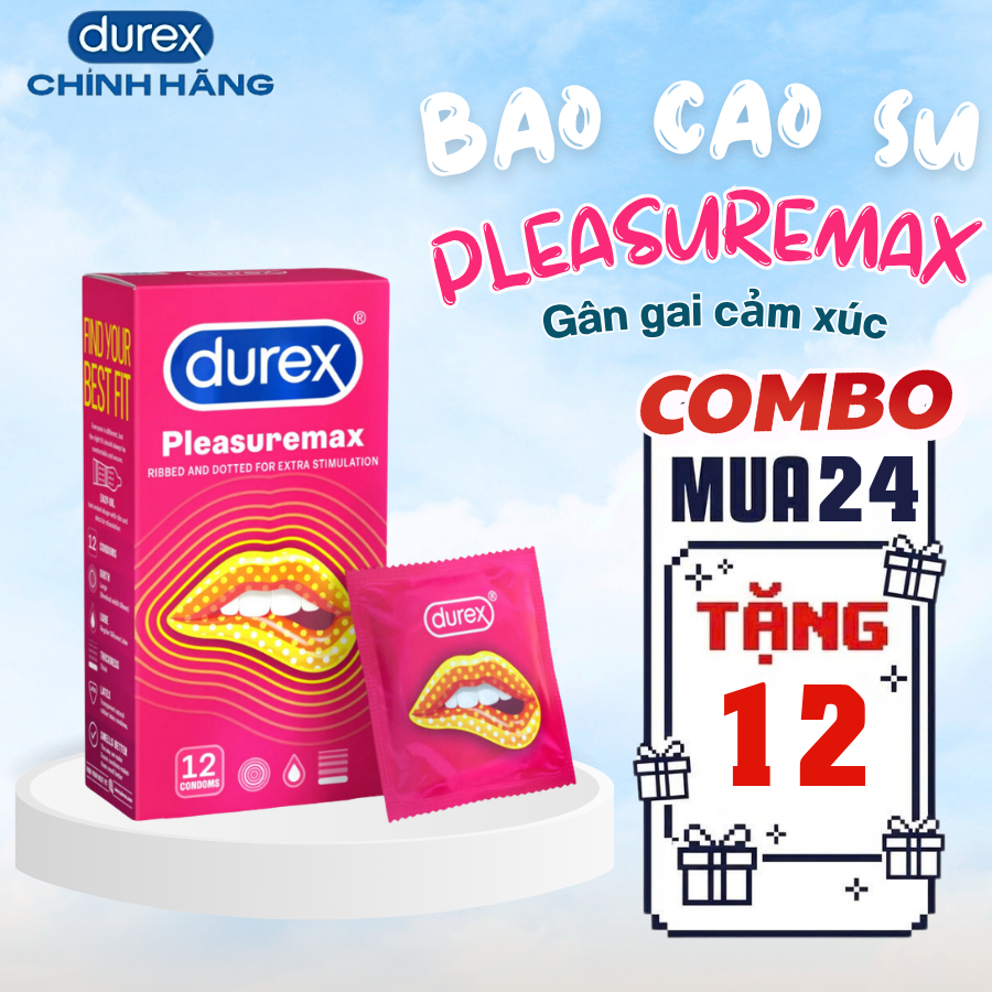 Bao cao su Durex Pleasuremax gân gai, size 56mm,12 bao/hộp - Chính Hãng.