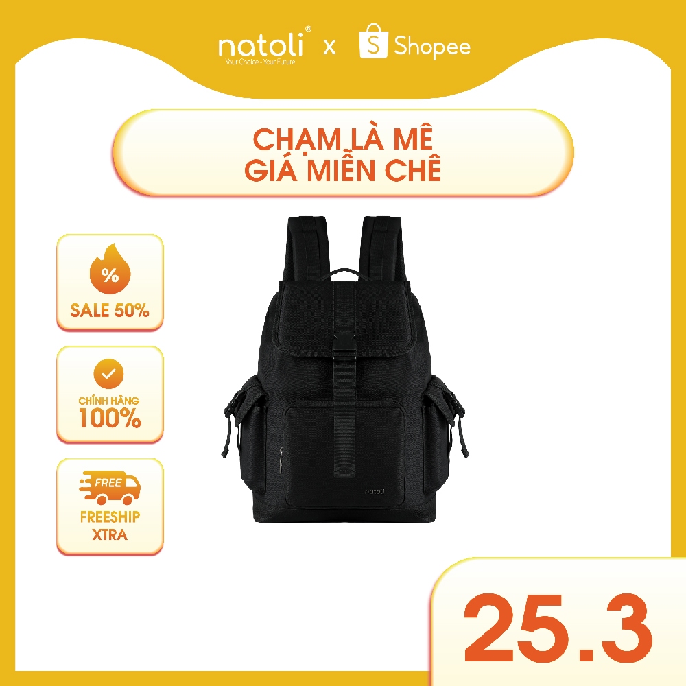 Balo nam nữ học sinh NATOLI dây rút thời trang chống nước cao cấp BST Buckle Flap Backpack B31