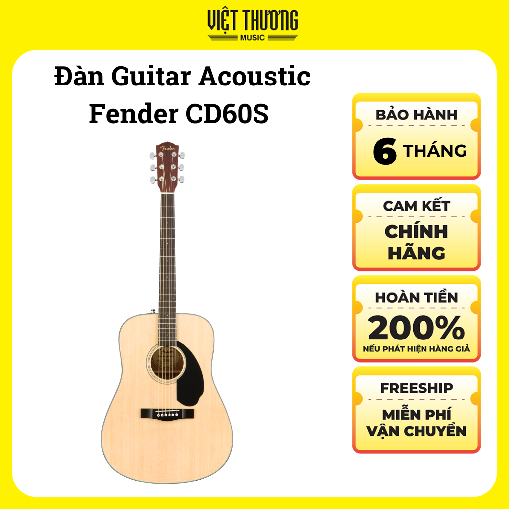 Đàn Guitar Acoustic Fender CD60S (CD-60S) Gỗ Vân Sam Âm Bass Đầy, Ấm