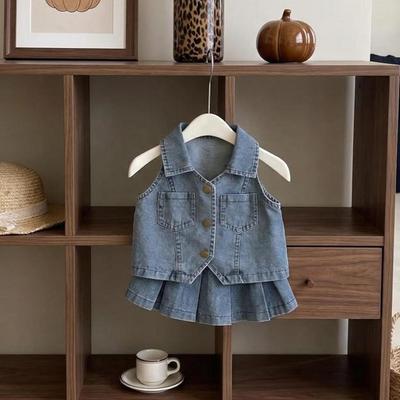 Set Áo Gile Sát Nách Chân Váy Xếp Ly Denim Cho Bé Gái 1-8 Tuổi MINTSCLOSET Quảng Châu - GS1490