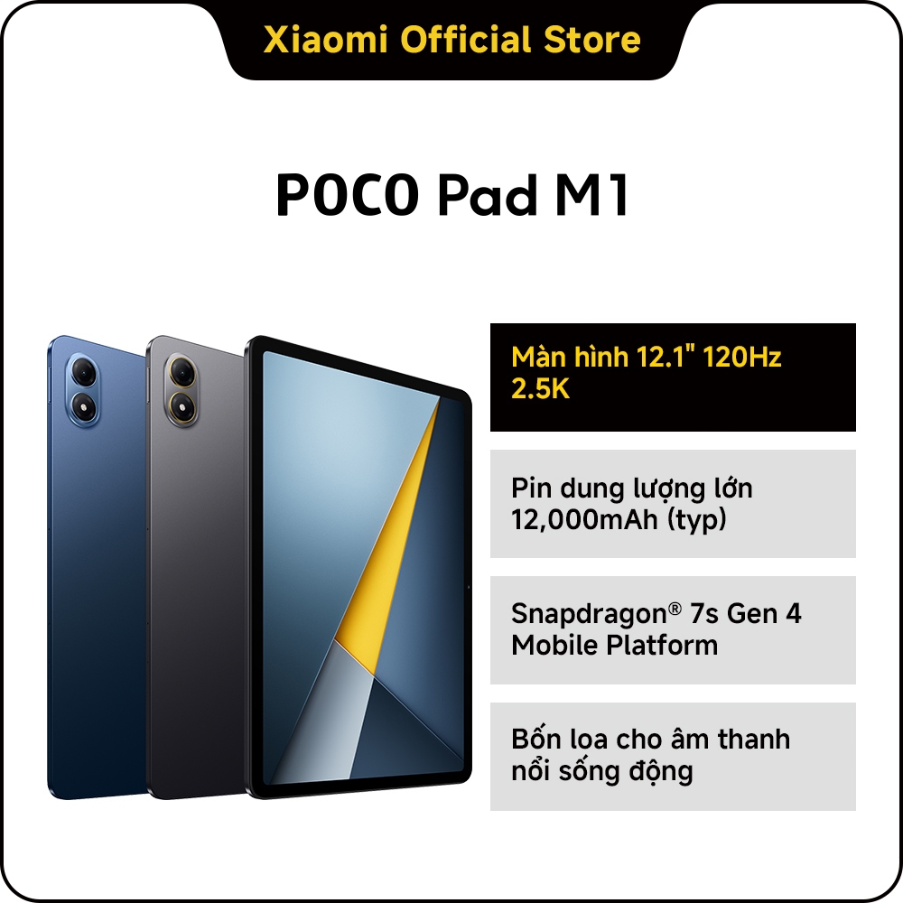 [New] Máy tính bảng POCO Pad M1 | 8GB+256GB, màn hình 12.1'' 120Hz 2.5K, pin khủng 12000mAh, Snapdragon® 7s Gen 4, hỗ tr