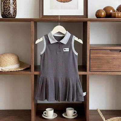Váy Suông Sát Nách Cổ Polo Xếp Ly Logo Xám Cho Bé Gái 1-8 Tuổi MINTSCLOSET Quảng Châu - GV0431