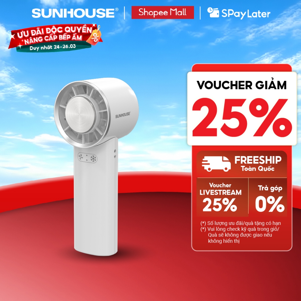 Quạt sạc mini cầm tay Sunhouse SHD7113 - Dung lượng pin 2000mAh - Làm mát đến 8H