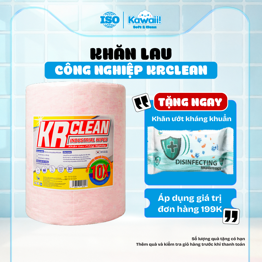 Khăn lau công nghiệp Krclean 30x30cm, khăn lau máy móc, thiết bị công nghiệp, thấm hút dầu nhớt tốt