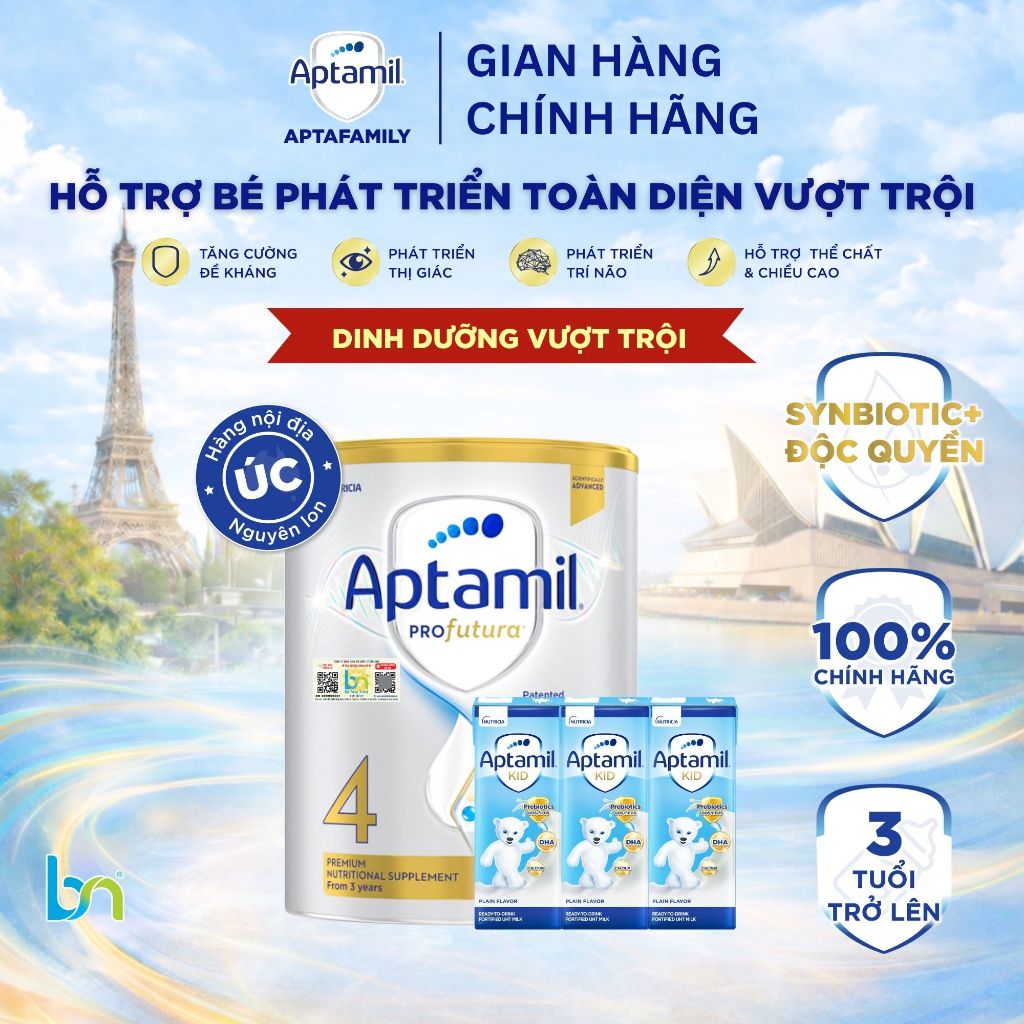 COMBO 1 HỘP APTAMIL PROFUTURA ÚC SỐ 4 + 1 LỐC SỮA CÔNG THỨC PHA SẴN APTAMIL KID 180ML