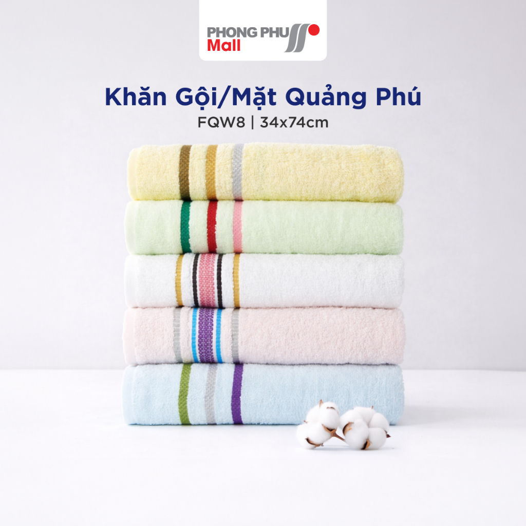 Khăn Gội/Mặt Cotton Quảng Phú FQW8 | 34x74cm Siêu Mềm Và Siêu Thấm Hút Cho Người Lớn Thoải Mái Du Lịch, Spa, Salon