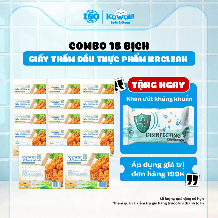 Combo 15 bịch giấy thấm dầu thực phẩm Krclean 15x20/ 25x25cm 80 tờ, giấy hút dầu mỡ thức chiên rán