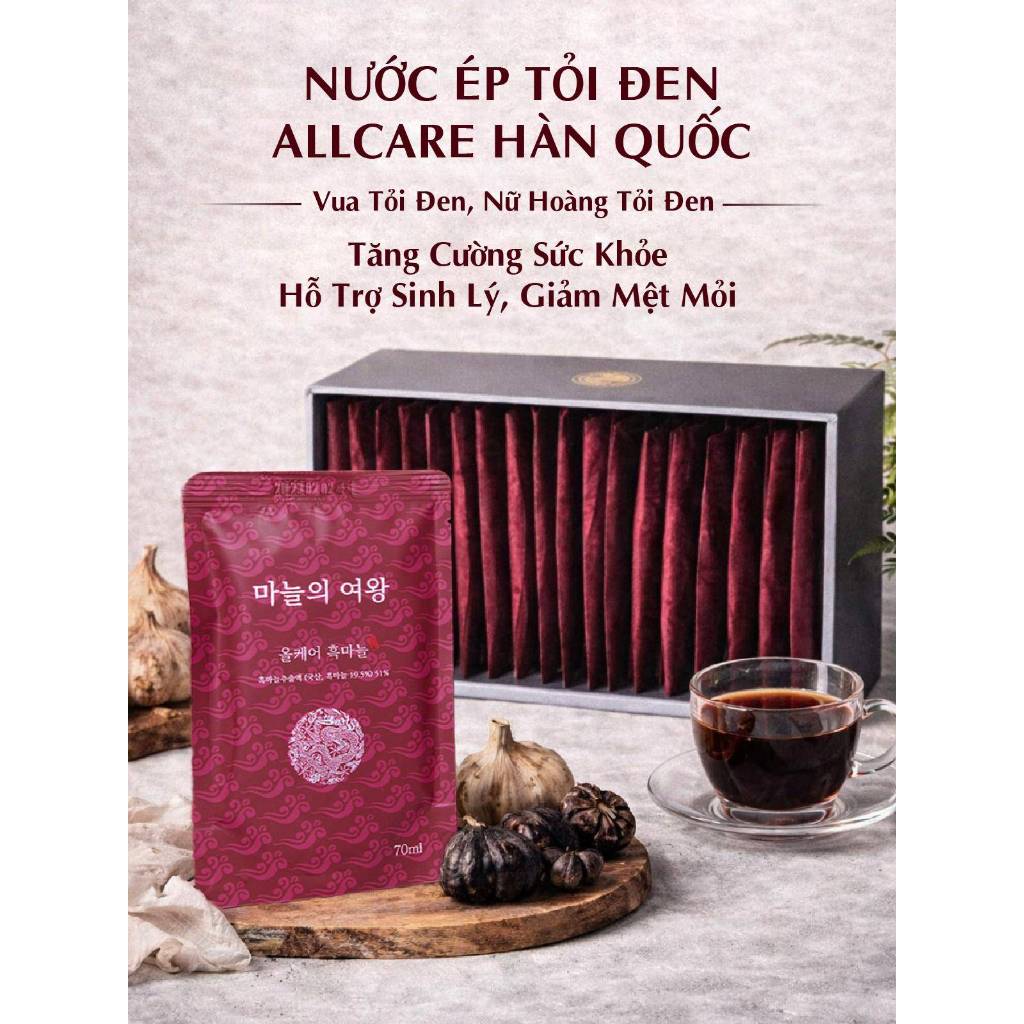 Nước Ép Tỏi Đen AllCare Hàn Quốc Chính Hãng 30 Gói x 70ml - Vua Tỏi Đen / Nữ Hoàng Tỏi Đen Dạng Nước