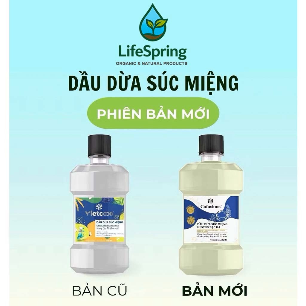 [Mẫu Mới] Dầu Dừa Súc Miệng Hương Bạc Hà Cofusions (VietCoCo) – Coconut Oil Pulling Mouthwash, 225ml