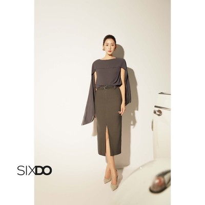 Chân váy bút chì xẻ trước màu xám đậm SIXDO (Dark Grey Woven Pencil Skirt)
