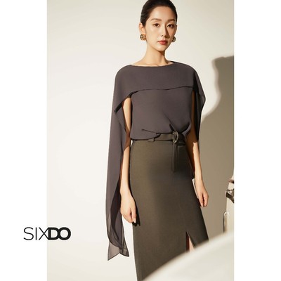 Áo chiffon xám đậm vạt rủ SIXDO (Dark Grey Chiffon Blouse)