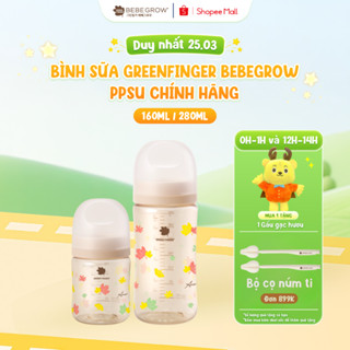 Bình sữa cho bé Greenfinger Bebegrow chất liệu nhựa PPSU an toàn, chịu nhiệt tốt 160ml/280ml Green Finger