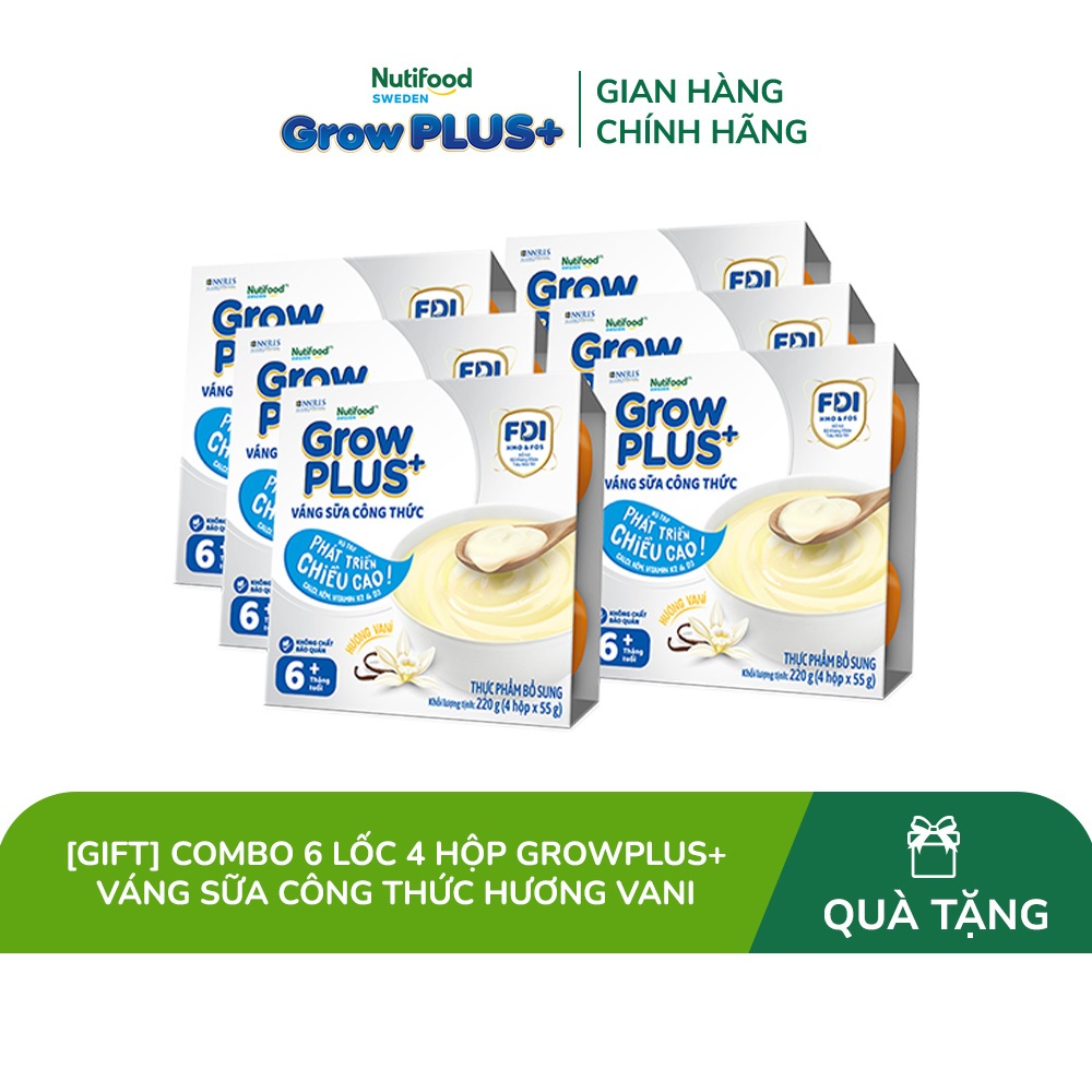 [Gift] Combo 6 Lốc 4 hộp GrowPLUS+ Váng sữa công thức Cao lớn vượt trội Vani
