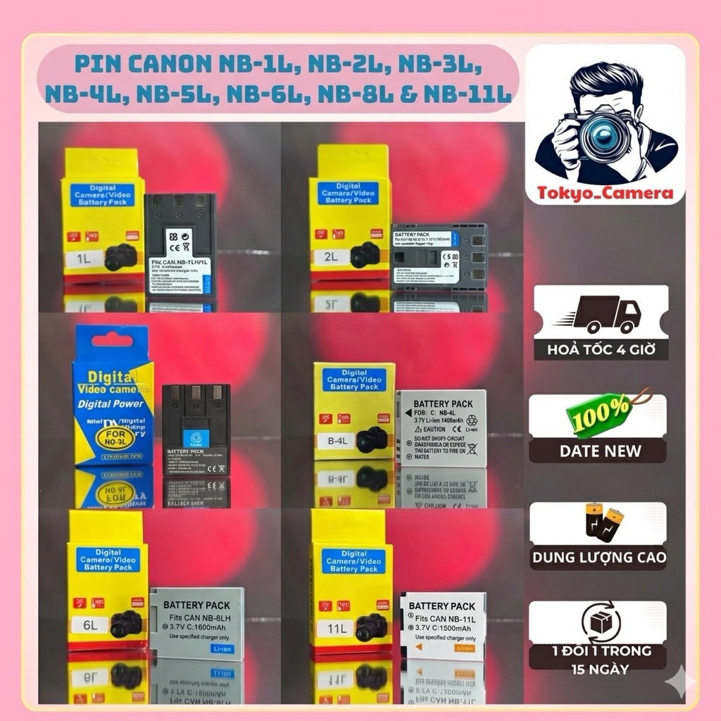 Pin Canon NB-1L/ NB-2L/ NB-3L/ NB-4L/ NB-5L/ NB-6L/ NB-7L/ NB-8L/ NB-10L/ NB-11L(Pin thay thế dung l