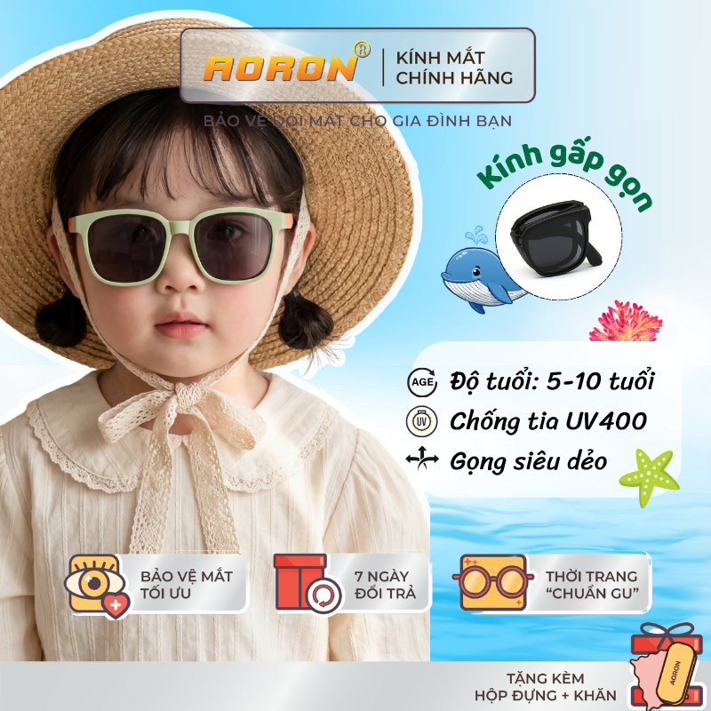Kính Gấp Gọn Tròng Phân Cực Cho Bé 5 -12 Tuổi Gọng Phối 2 Màu Thời Trang Siêu Dẻo Đàn Hồi An Toàn Cho Mắt Trẻ Em AK140
