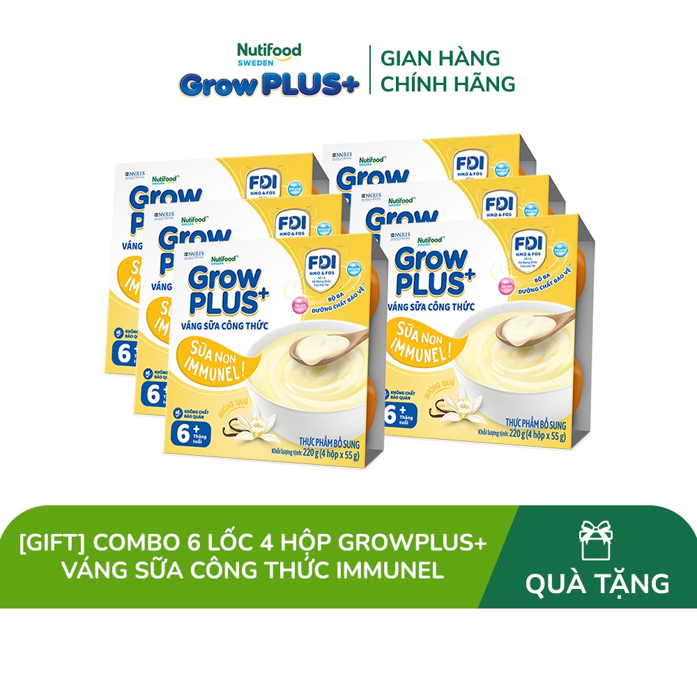 [Gift] Combo 6 Lốc 4 hộp GrowPLUS+ Váng sữa công thức Cao lớn vượt trội Immunel