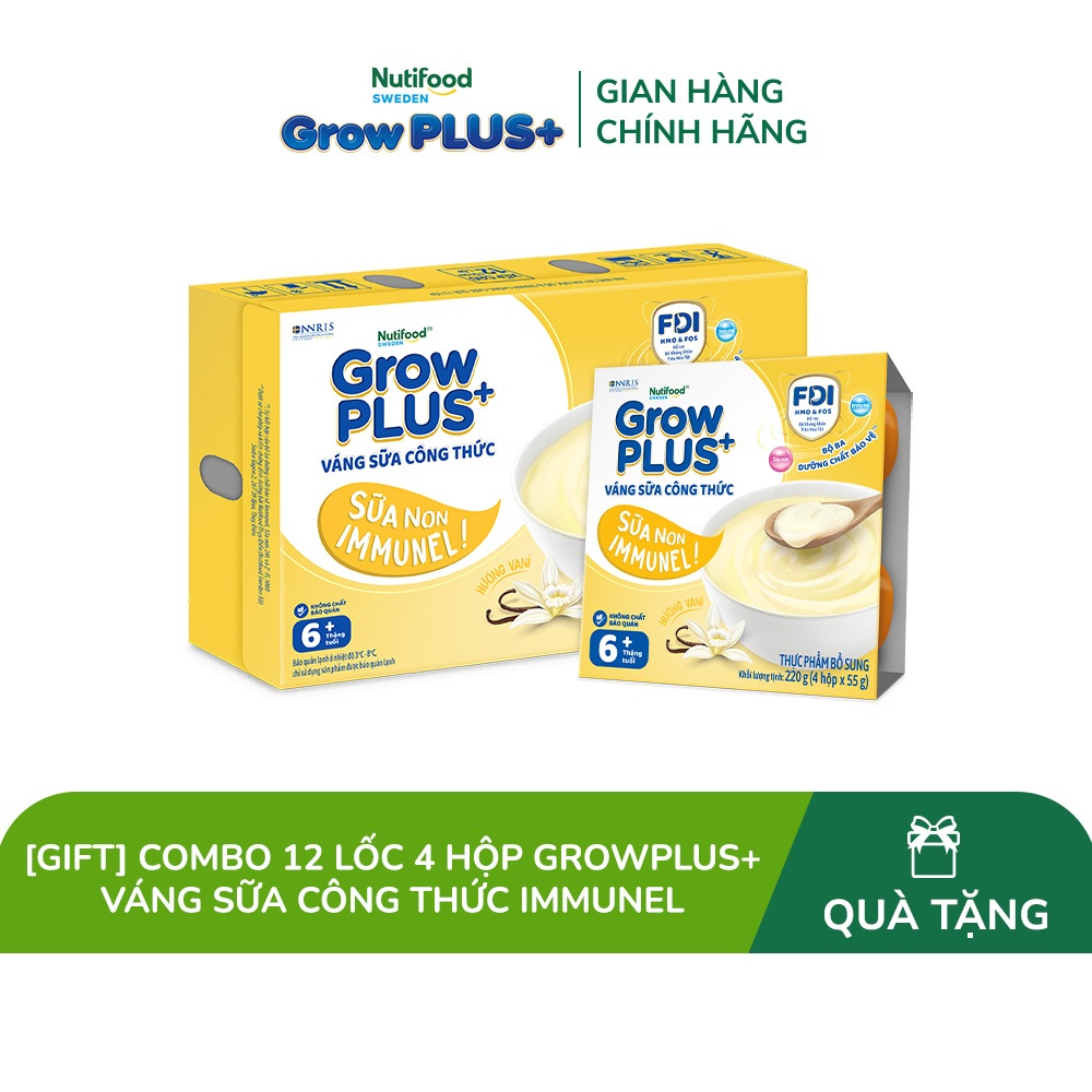 [Gift] Combo 12 Lốc 4 hộp GrowPLUS+ Váng sữa công thức Cao lớn vượt trội Immunel