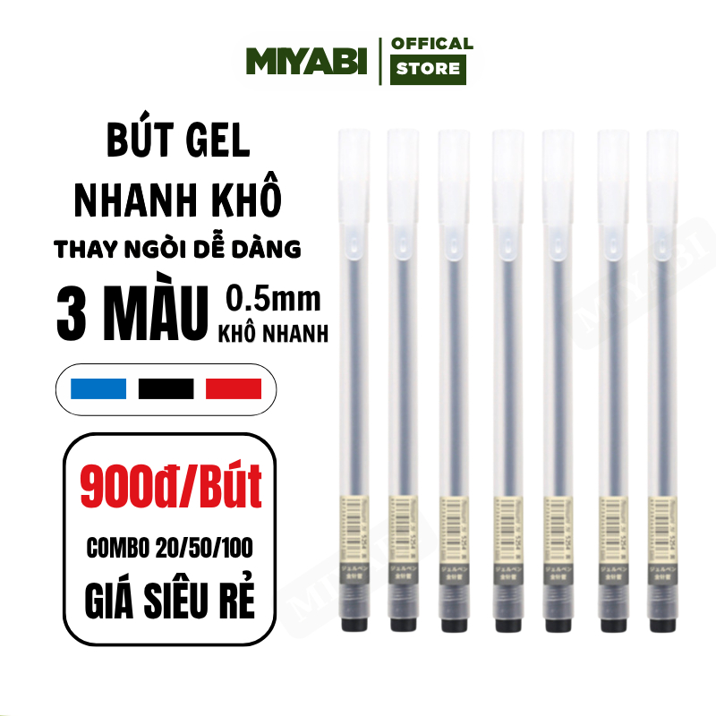 Combo 100 Bút gel 0.5mm bút mực gel ngòi kim bút gel khô nhanh học tiếng giá rẻ - MIABI STORE-c6