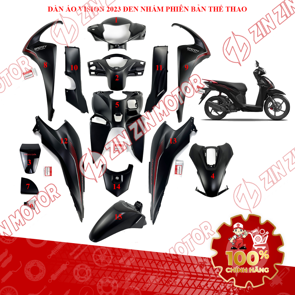 Dàn Áo Vision 2023 Đen Nhám Phiên Bản Thể Thao Chính Hãng - ZZM
